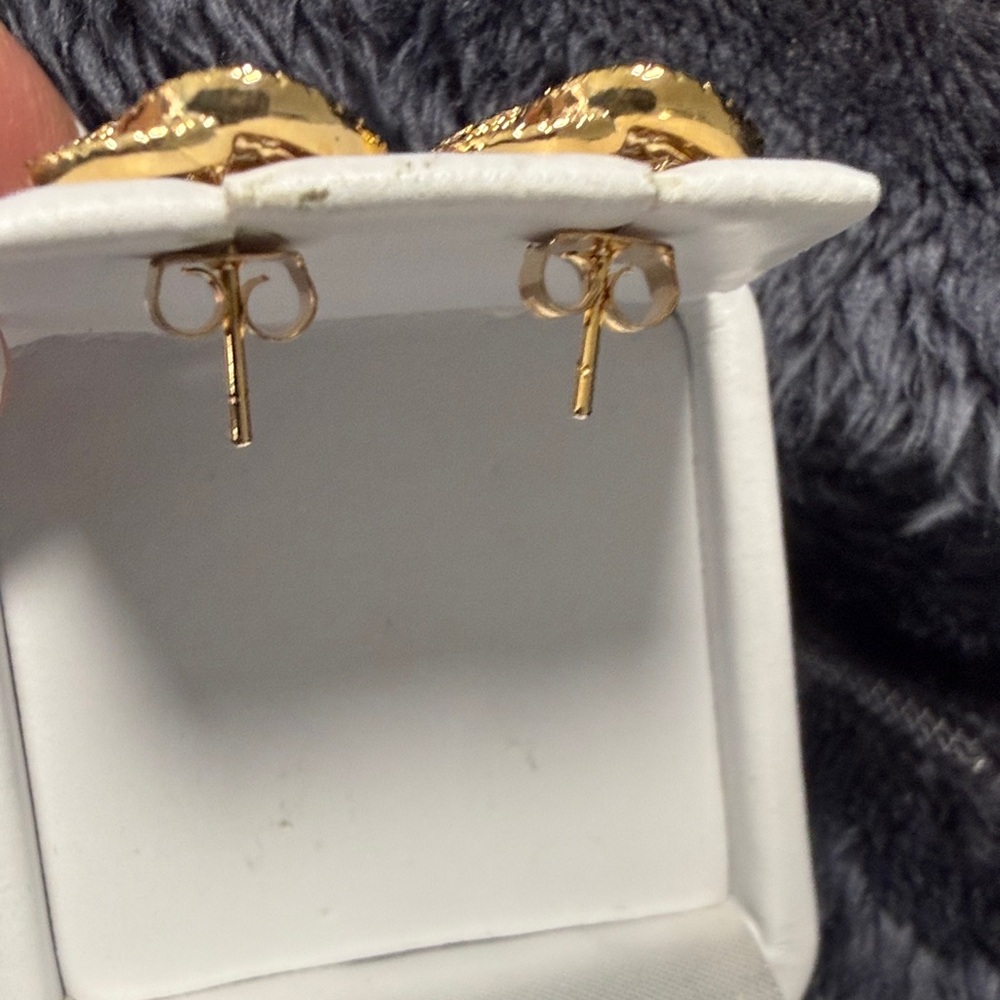 Gold Crystal Interlocking Letters Stud Earrings - Luxury Women Jewelry - Picture 2 of 3